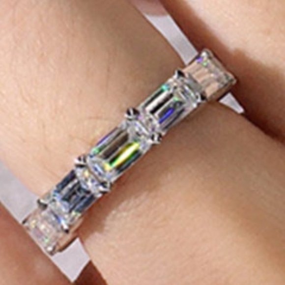 💞925 Silver Plated Imitate Moissanite Ring Emerald CZ Ring, MARR9390 - Picture 3 of 6